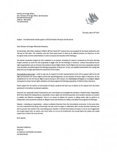 De brief aan Minister Koenders van Buitenlandse Zaken